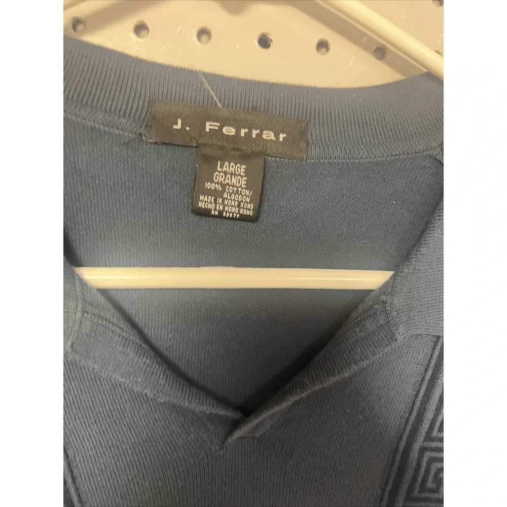 Vintage J Ferrar Collared V Neck‎ Blue Cotton Shirt Geometric Shapes Large